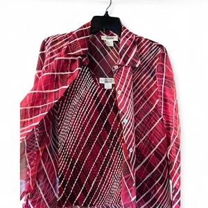 Vintage Burgundy Sheer Blouse & Tank 2pc Set Red Sz M Office Party EK Designs